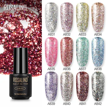 

ROSALIND Rainbow Glitter Platinum Gel Nail Art For Manicure Top Base Primer Gel Varnishes Design 7ml Soak Off Nails Lacquer
