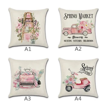 

Pillow Case 45 X 45cm Pillowcases Easter Home Spring Elements Truck Easter Throw Cushion Covers Decorative