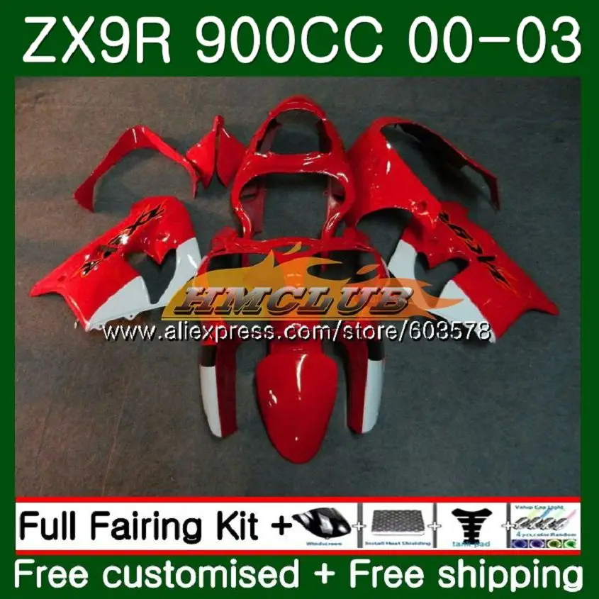Корпус для KAWASAKI ZX-9R ZX 9R 9 R 900 ZX9R 00 01 02 03 красный белый 111CL. 56 ZX900 ZX9 R 900CC 2000 2001 2002 2003 обтекатели