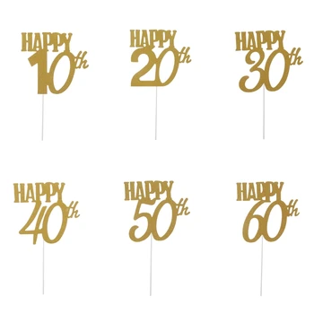 

Gold Happy 30th/40/50/60 Wedding/Birthday/Party Cake Topper Cake Decoration Y1QB
