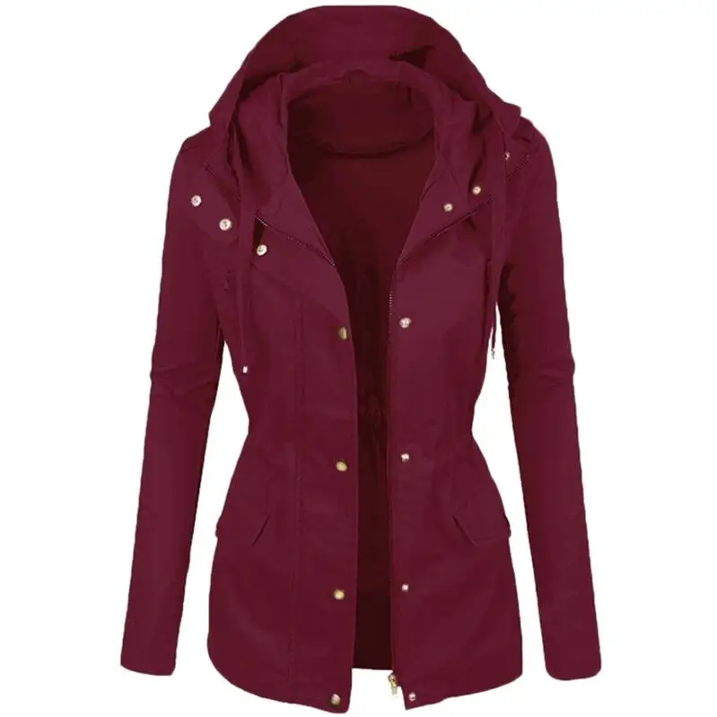 Wine red Модные женские зимние модные однотонные короткие мотоциклетные кожаные блузки с отворотом, пальто с капюшоном, повседневные женские куртки, топы - Цвет: Wine red