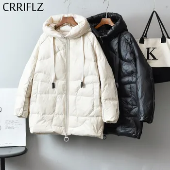 

Medium Long Winter Jacket Women New Letter Embroidery 85% White Duck Down Jacket Hooded Coats Warm Thicken Down Parka CRRIFLZ