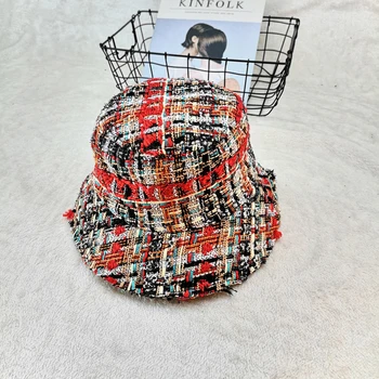 

Women's warm hat autumn and winter fashion fisherman hat wild lattice basin hat