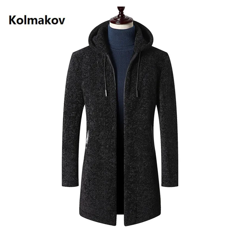 Зима стиль с капюшоном пальто Высокое качество Тренч мужская повседневная овечья шерсть пальто мужские классические пальто Размер M-3XL - Цвет: Черный