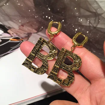 

Three dimensional printed letter Earrings retro Hepburn style