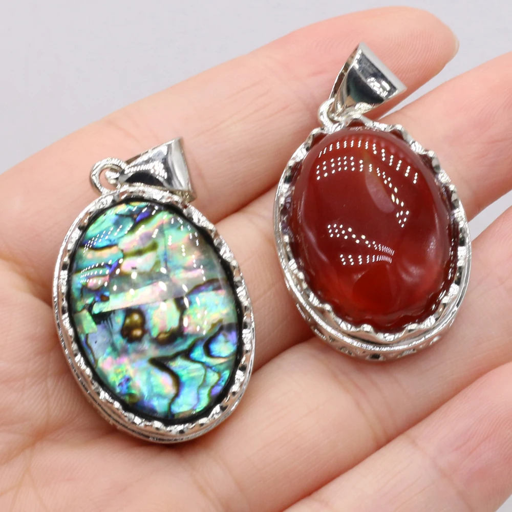 Natural Stone Pendant Egg-Shaped Lace Pendant Rose Quartz/Malachite/Lapis Lazuli/Agates For Jewelry Making DIY Necklace Earrings