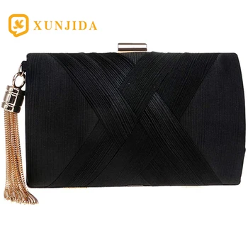 

XUNJIDA NEW Satin Rectangle Clutch Purses for Women Evening Bags Wedding Party Hasp Purse Bridal Night Out Gold Tassel Handbags