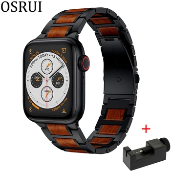 

Wooden Red Sandalwood strap for apple watch band 44mm 40mm 42mm 38mm iwatch Apple iWatch 5/4/3/2/1 Stainless Steel Link Bracelet