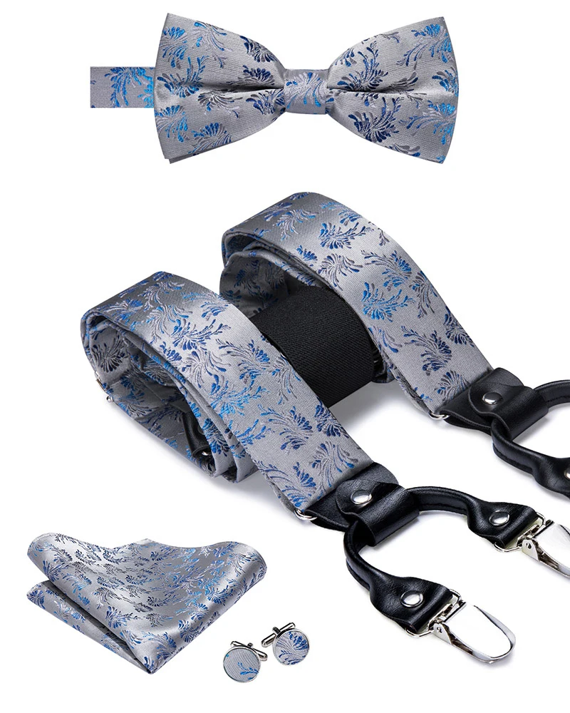 BD-3002 Hi-Tie, шелковые, для взрослых, мужские подтяжки, набор, кожа, металл, 6 зажимы подтяжек, золотые, коричневые, цветочные, винтажные, мужские, эластичные, свадебные подтяжки - Цвет: BD-3002