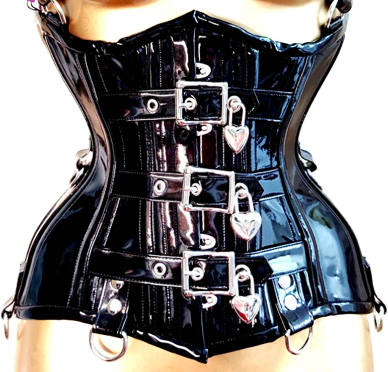 Annzley Red And Black Leather Corset With Lock Underbust Korsett For Waist Slimming Men Corset Tight Lacing Corsette 24 Pieces corset bustier top waist corset lace corset