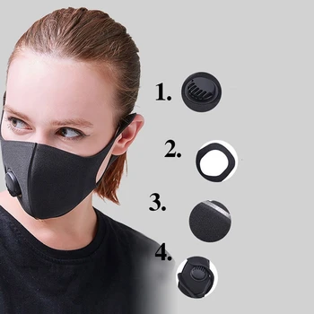 

4pcs/lot Reusable Face Black Mask Breathable Masks Adult Washable Masks With Earmuff dimensional Fce Mask