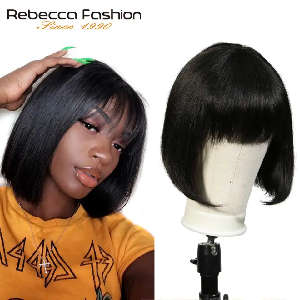Rebecca Mix Color Short Cut Straight Hair Wig Peruvian Remy Human Hair Wigs For Black Women Brown O