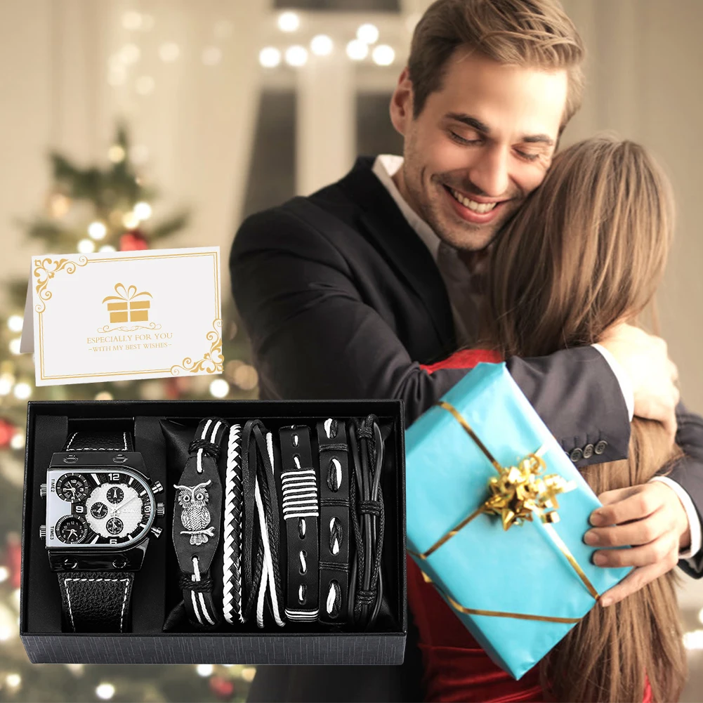 Men Quartz Wristwatches Waterproof Business Mens Watches Top Brand Luxury 6PCS Woven Leather Bracelets Gift Set for Men 3 Men Quartz Wristwatches Waterproof Business Mens Watches Top Brand Luxury 6PCS Woven Leather Bracelets Gift Set for Men 3