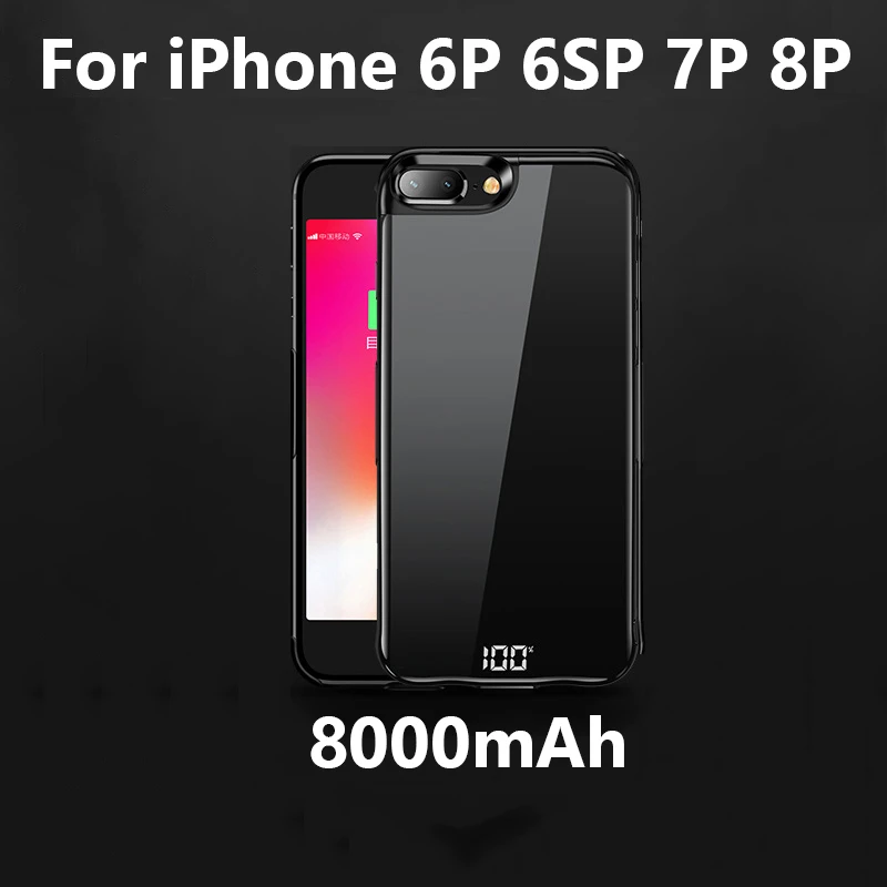 black 8000 6P 7P 8P Батарея чехол для iphone 6 6s 7 8 Plus светодиодный цифровой дисплей Банк питания зарядное устройство чехол для iphone XS Max XR Charing Case - Цвет: black 8000 6P 7P 8P