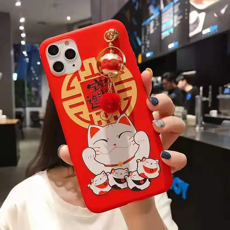 As shown in Чехол для iPhone 11 pro Max Lucky Cat, милая задняя крышка для iPhone 11 X XS Max XR 6 7 8plus Maneki Neko Shell+ подвеска - Цвет: As shown in