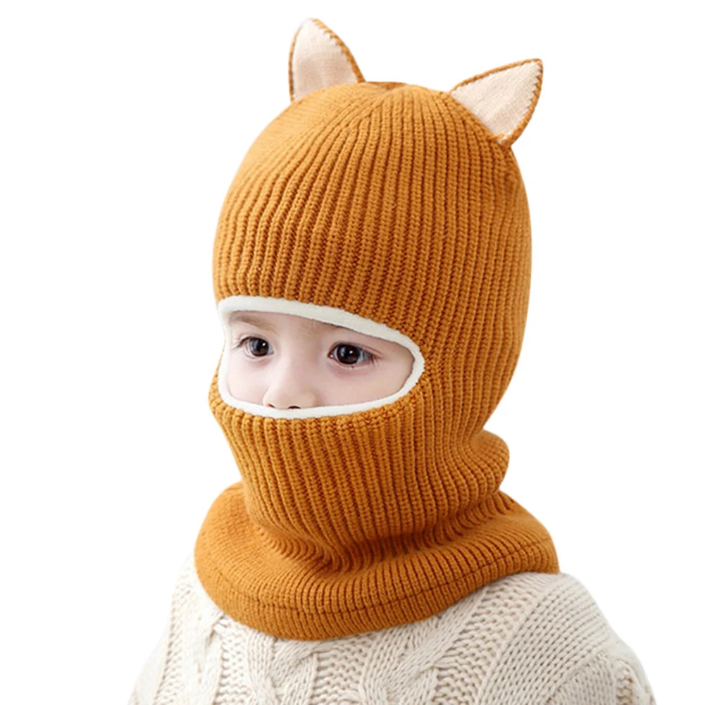 Hirigin New Baby Girl Balaclava Mask Fur Hat Winter Wool Warm Velvet Beanies Knitted Cap Kids Pompom Gorras