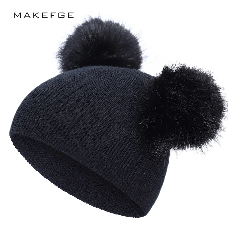 

Cute Kids Winter Hat Pom-pom Boys Girls Solid Color Knit Caps Fun Puff Hats High Quality Cotton Children Comfortable Warm Peas