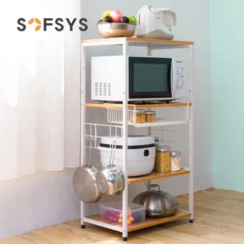 

Kitchen Microwave Oven Rack Electric Cooker Storage Cabinet Shelf Steel Wood Oven Rack Shelf Organizer Storage Holders