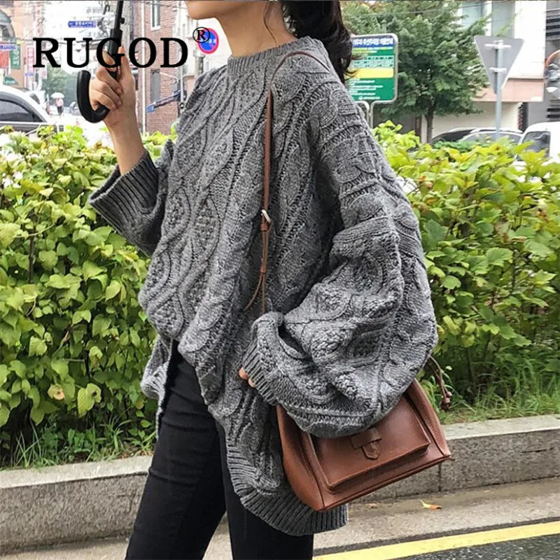 RUGOD корейский стиль Kpop одежда Теплый однотонный вязаный пуловер размера плюс свитера твист ромбовидный узор зимняя одежда для женщин