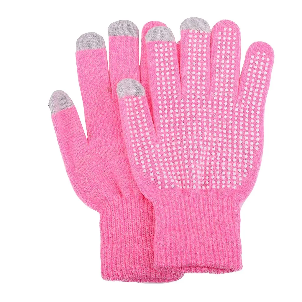 pink Вы уверены, что не нажмите и не увидите? Унисекс зимние кашемировые вязаные силиконовые Нескользящие плотные теплые флисовые волшебные перчатки покупка - Цвет: pink
