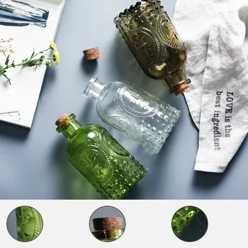 

250ml vintage carved aroma bottle fresh zakka glass bottle decoration insert vase Flower arrangement transparent glass bottle