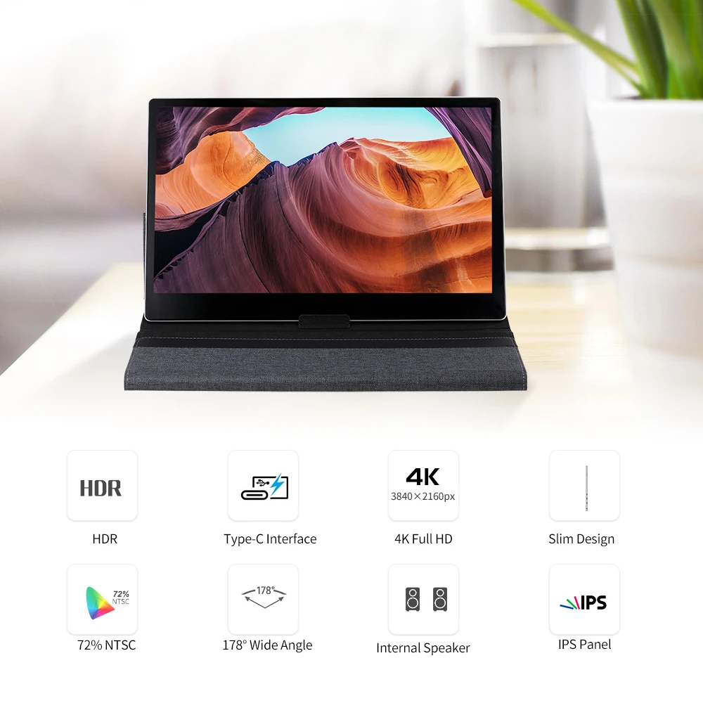 Arealer 4K Portable Monitor 15.6'' Touch Screen LED Monitor IPS Expansion Screen 3840×2160 Portable Monitor for Switch/PS4/XBOX