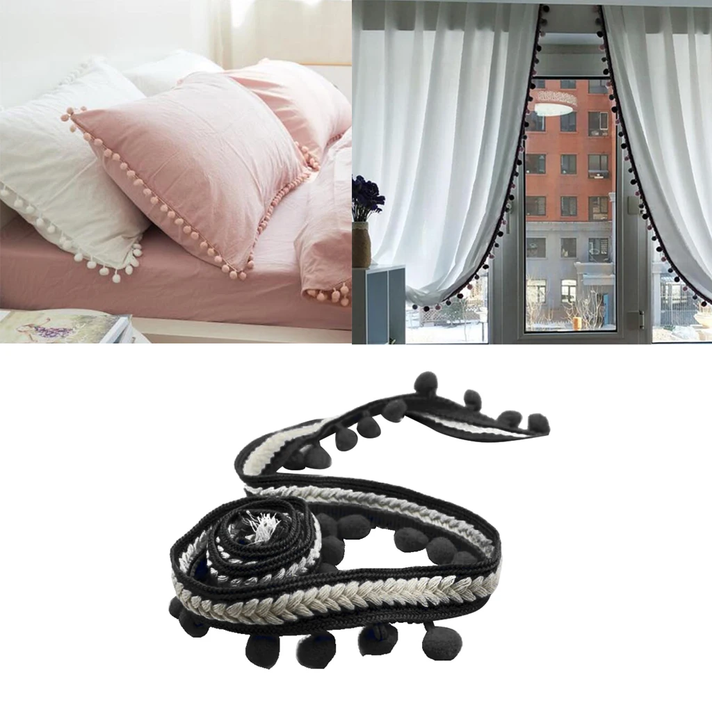 5 Yards Curtain Trim Ribbon Pom Pom Bead Tassel Fringe Sewing Upholstery Decor