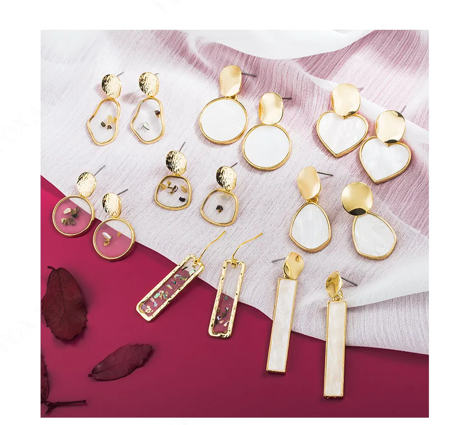 New Korean Round Statement Drop Earrings For Women Fashion Vintage Geometric Acrylic Gold Hanging Dangle Earring Jewelry