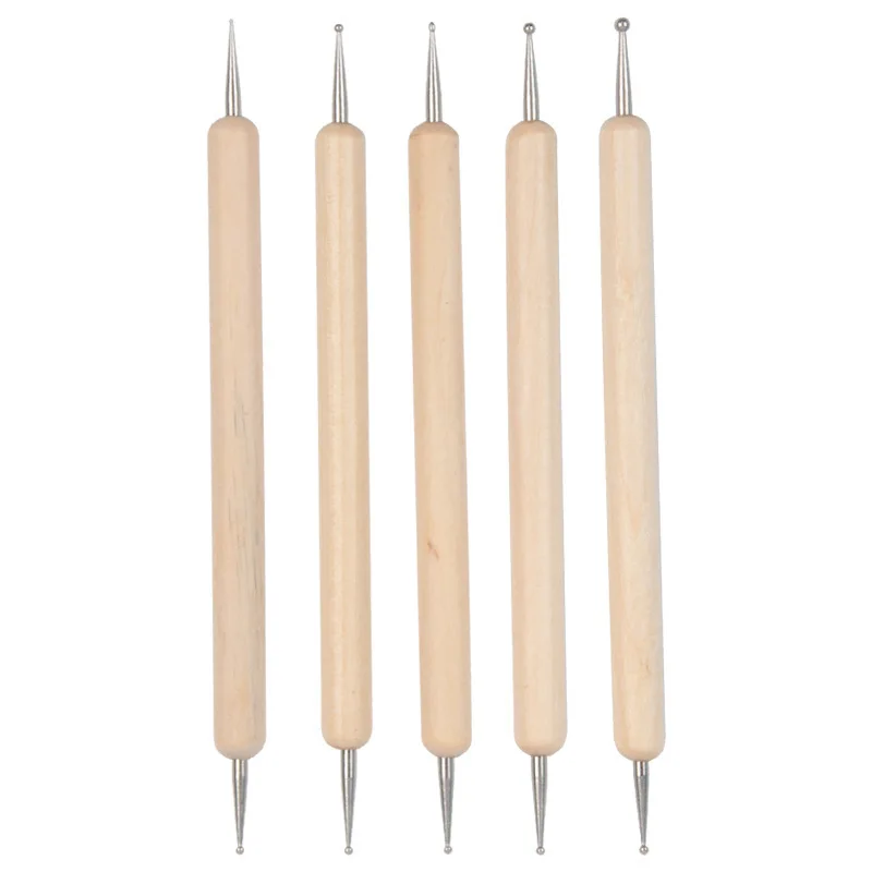 5Pcs Wooden Ball Stylus Dotting Tools Set Embossing Pattern Clay Sculpting Modeling Tools For Manicure Rhinestone Picker Tool 5