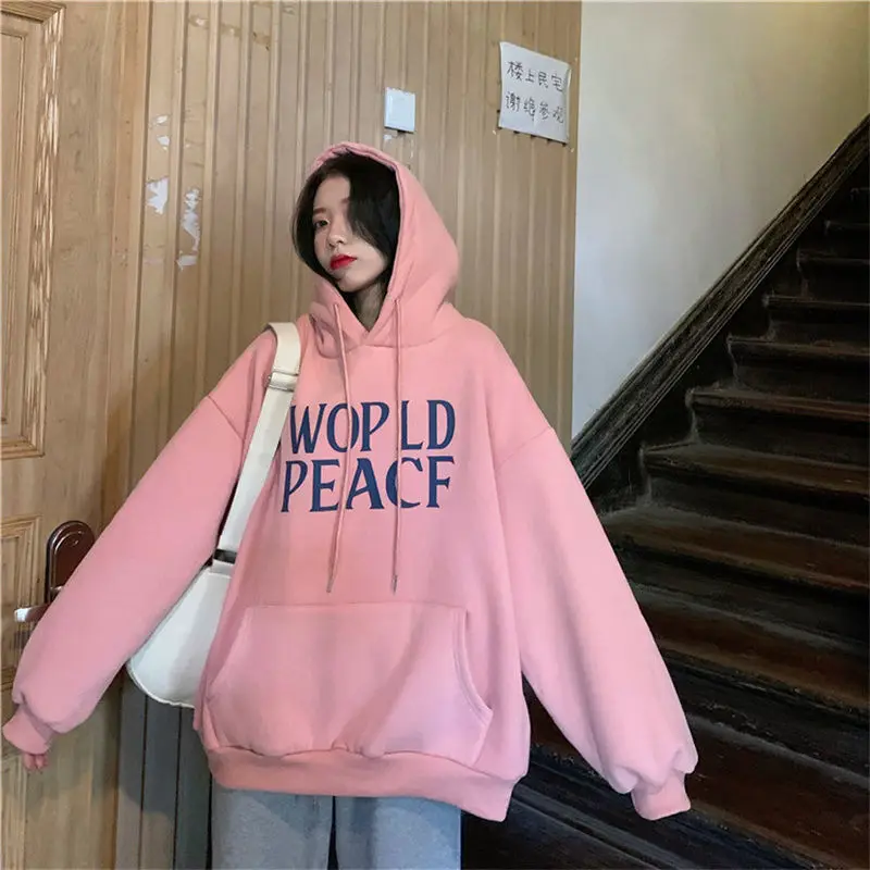 Hoodies Women Loose ThickeningAutumn Warm Design Ulzzang 3 Colors Fashion  Students All-match Basic Cute Popular Clothing Ins