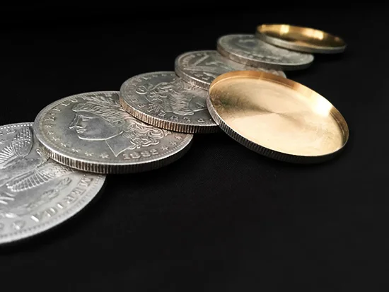 

Morgan Dollar Shell and Coin Set (5 Coins + 1 Head Shell + 1 Tail Shell) Magic Tricks Gimmick Prop Close Up Illusions Coin Magia