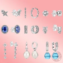 

New 925 Sterling Silver Christmas Earring Sparkling Asymmetry Star Halo Galaxy Earrings Fit Women Birthday Gifts Pandora Jewelry