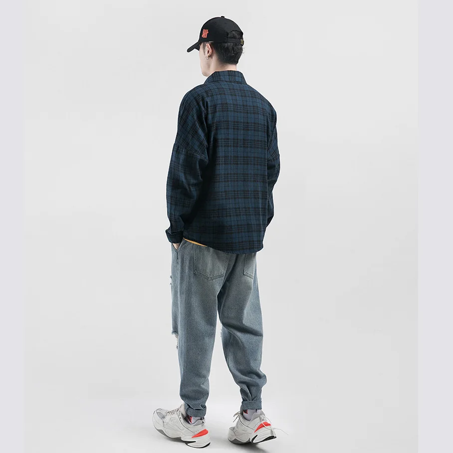 Мужская рубашка Новая быстрая мода осень весна chemise homme Повседневная Свободная рубашка в клетку с длинным рукавом с принтом для мужчин