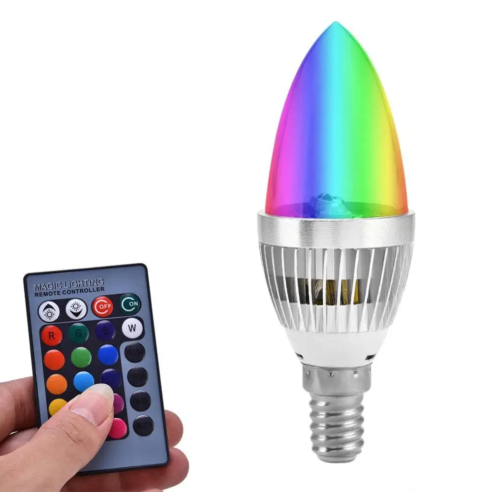 Смарт E14/E12 3 Вт RGB светодиодный светильник лампа меняющая цвет в форме свечи +