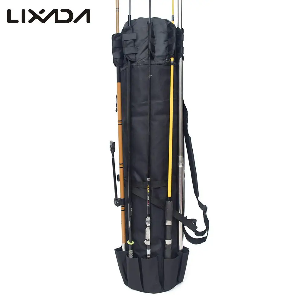 

Large Capacity Fishing Bag Practical Canvas Fishing Rod Reel Organizer Bag Travel Carry Case Bag Holds 5 Poles & Tackle