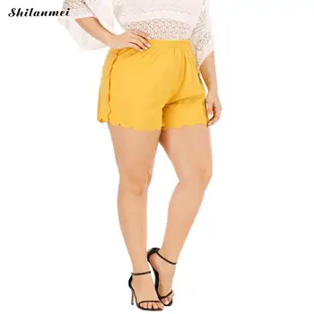 

Women Shorts Pants Solid Color Yellow Casual Tracksuit Pajama Girl Lady Soft Breathable Summer Irregular plus size famale shorts