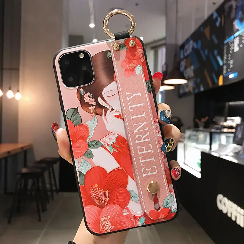 Чехол с ремешком на запястье для iphone 11 Pro XS Max X XS XR, мягкая задняя крышка из ТПУ с кольцом на палец для iphone 7, 8, 6, 6s Plus, 5S, SE, подставка - Цвет: 14