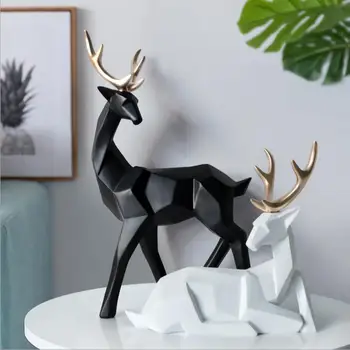 

Simple Style Creative 3D Solid Geometry Lucky Deer Ornaments Resin Craft Home Furnishing Decoration Office Desktop Figurines Art
