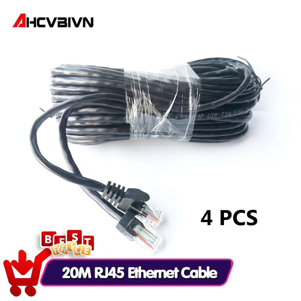 

Value 4 pcs 20M 65ft cat5 Ethernet Network Cable RJ45 Patch Outdoor Waterproof LAN Cable Wires For CCTV POE IP Camera System