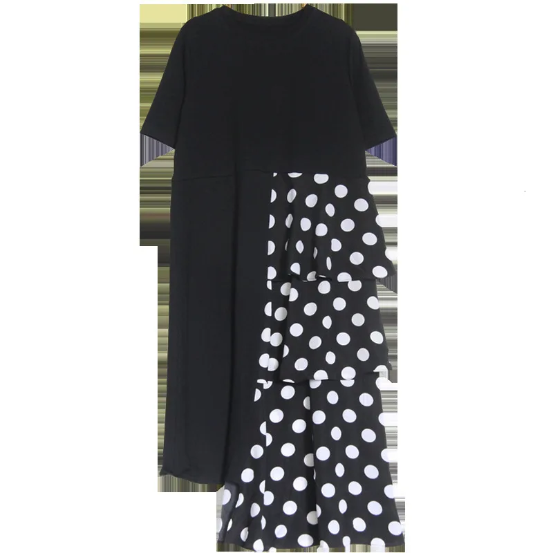LANMREM летняя новая одежда для женщин популярное платье в горошек с коротким рукавом и круглым воротником YH06701