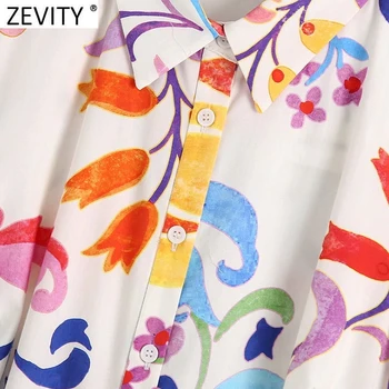 Zevity Women Vintage Totem Floral Print Bow Sashes Midi Shirt Dress Female Chic Three Quarter