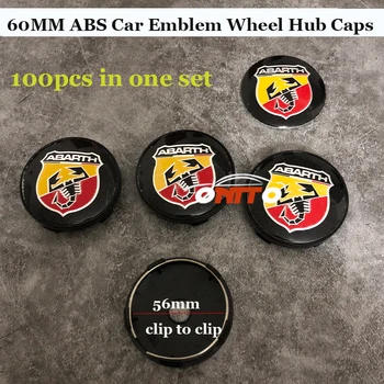 

100pcs for Abarth Logo Badge 60mm 2.36inch ABS Car Emblem Wheel Hub Caps Car Rims Wheel Center Covers Label 56mm Caps