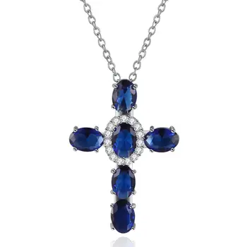 

MOONROCY Silver Color CZ Blue Crystal Pendant Women's Necklace Cross Chokers Pink Black Dropshipping for Women Jewelry Gift