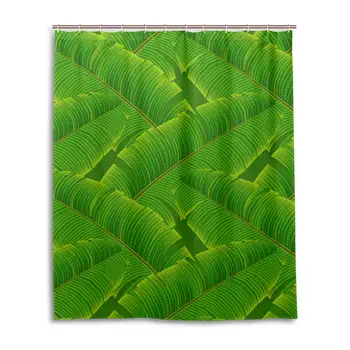 

Tropical Green Banana Leaves Shower Curtains with 12 Hooks Bath Curtain