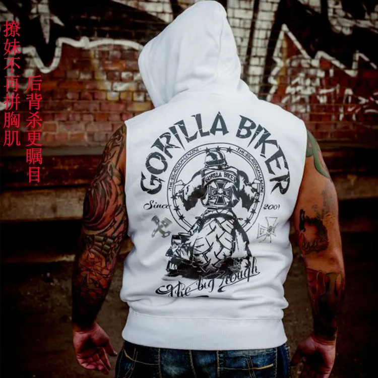 Спортивный жилет для фитнеса, Мужская осенняя одежда, Новое поступление, Европа и Америка, тренировочный жилет без рукавов с капюшоном, одежда для фитнеса