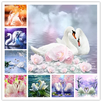 

5D Diy Daimond Painting "Swans couple" 3D Diamond Painting Full Round Rhinestones Diamant painting Embroidery animals home Decor