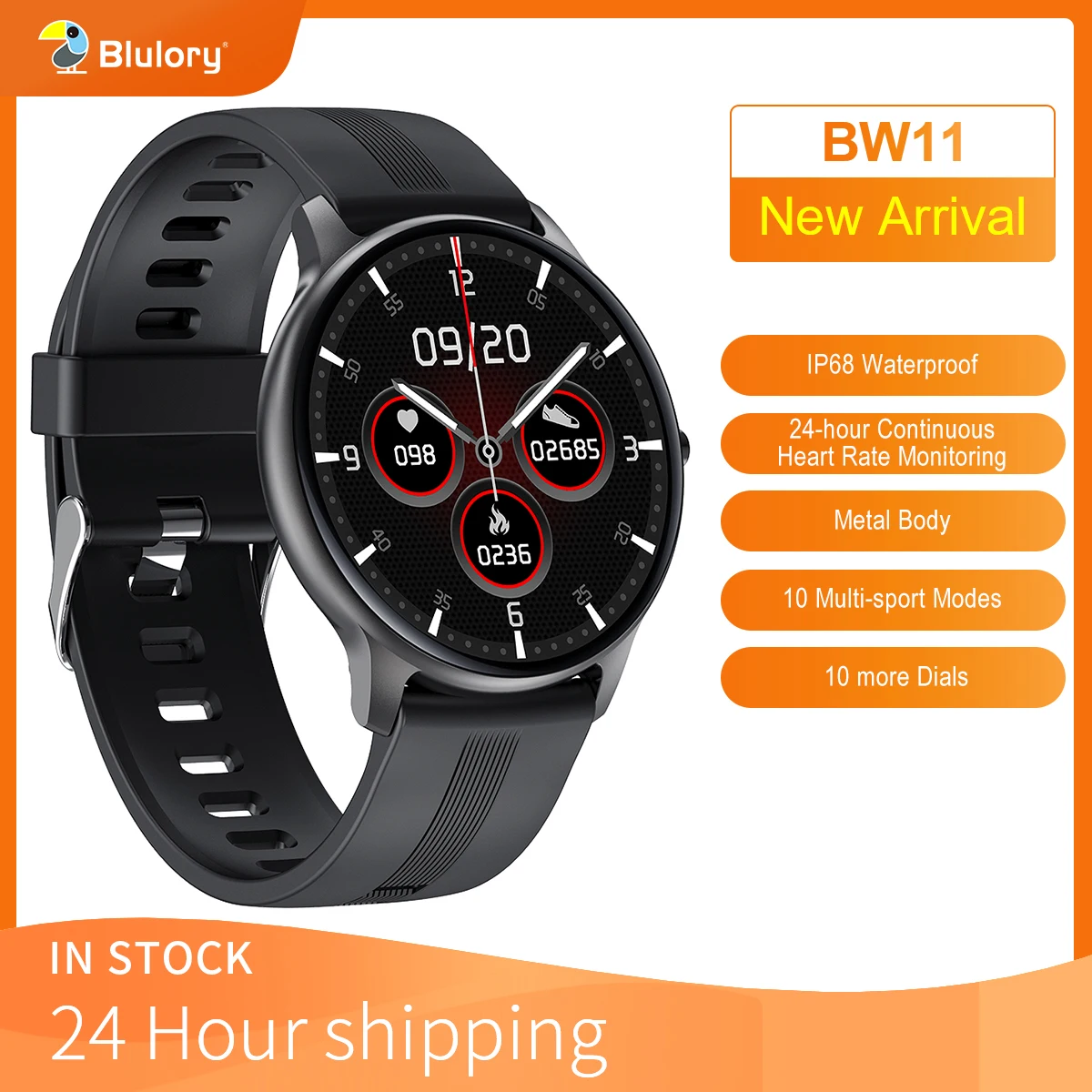 US $32.39 Blulory BW11 Smartwatch Bluetooth Sport 5ATM Heart Rate Monitor Waterproof Call Reminder Notification Vibration