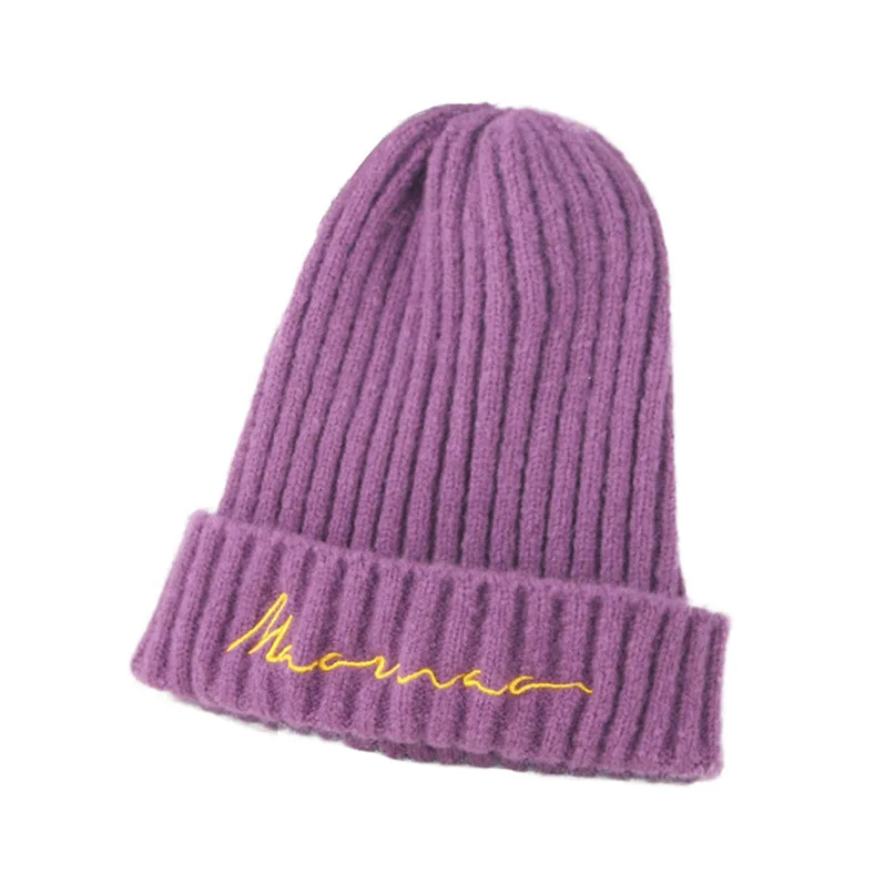 Unisex 50-54CM Children Pure Color Letter Keeping Warm And Simple Knitted Wool Hat Cap Winter Popular Cap 30SE02 (7)