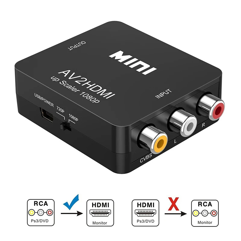 Мини AV в HDMI конвертер устройство AV CVBS 3RCA в HDMI конвертер коробка 1080P видео AV2HDMI конвертер для HDTV для PS3/PS4 DVD PC