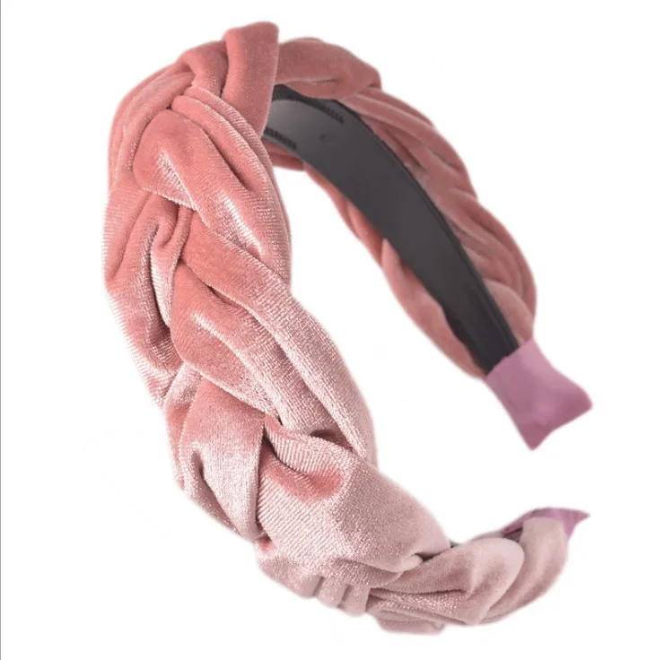 Новая Толстая фланелевая повязка на голову женские мягкие Многослойные крестовые обруч с бантиком широкие боковые повседневные аксессуары для волос для взрослых людей - Цвет: pink hairband